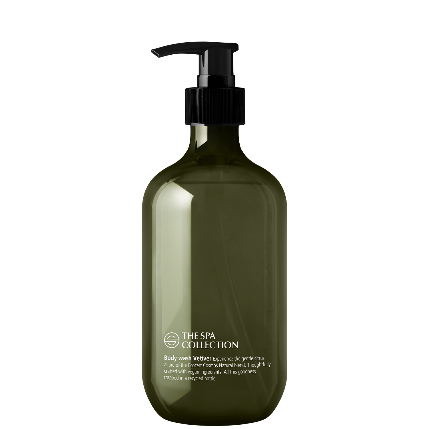Body wash in 475ml recycled bottle | The Spa Collection Vetiver | Ecocert Cosmos Natural | Green Key approved