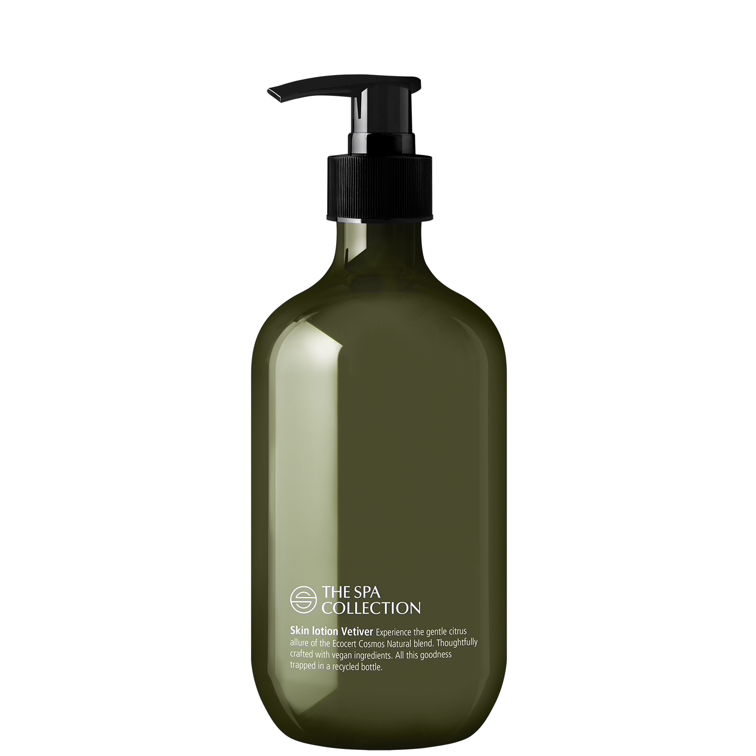 Skin lotion in 475ml recycled bottle | The Spa Collection Vetiver | Ecocert Cosmos Natural | Green Key approved